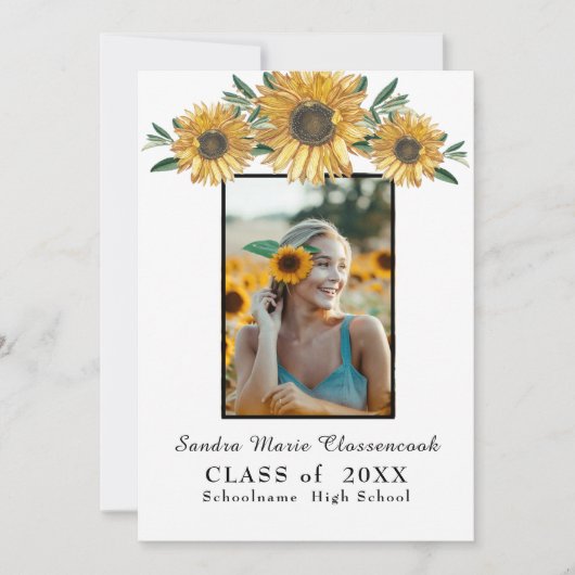 ひまわり写真枠モダン素朴な卒業 案内状 (正面)
