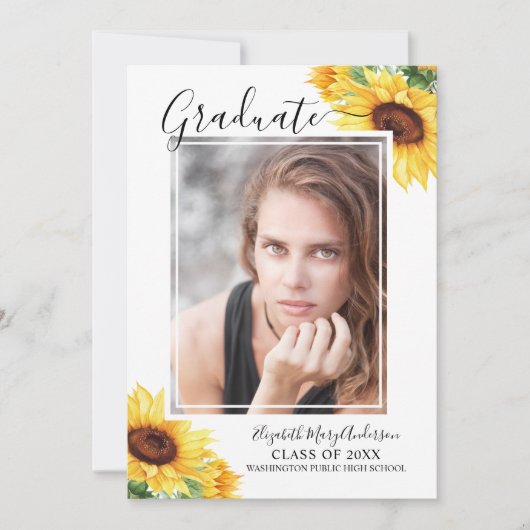 ひまわり写真水彩卒業発表 案内状 (正面)