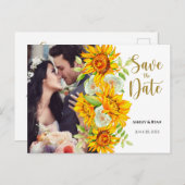 ひまわり写真結婚式の日付を保存 案内ポストカード (正面/裏面)