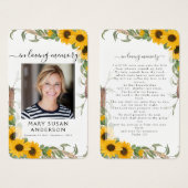 ひまわり写真葬儀記念祈りの言葉カード (正面&裏面)