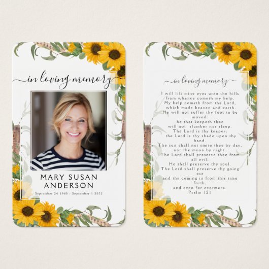 ひまわり写真葬儀記念祈りの言葉カード (正面&裏面)