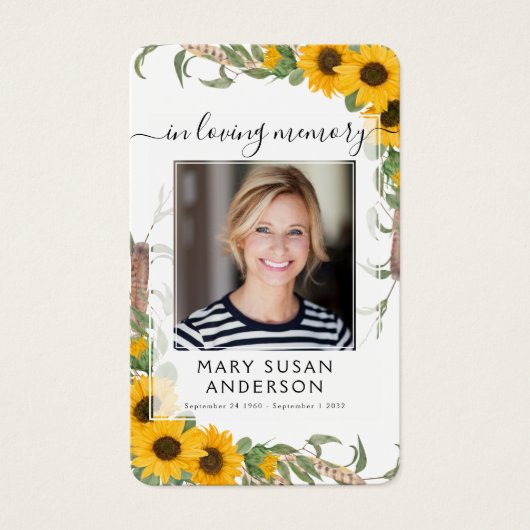 ひまわり写真葬儀記念祈りの言葉カード (正面)