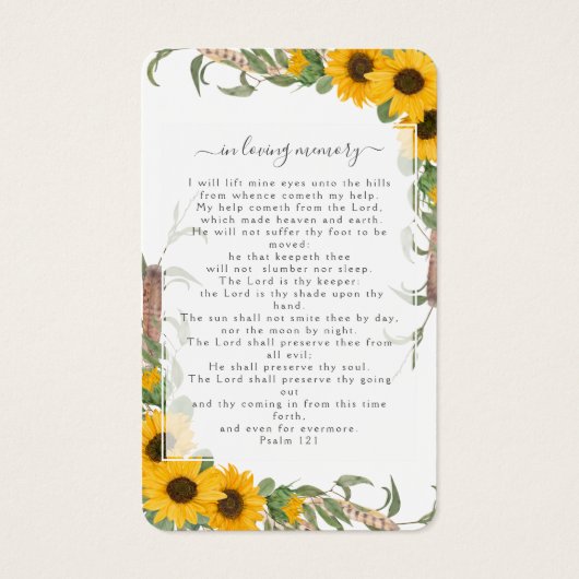 ひまわり写真葬儀記念祈りの言葉カード (裏面)