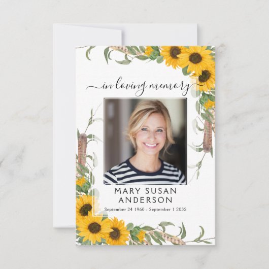 ひまわり写真葬儀記念祈りの言葉カード ノートカード (正面)