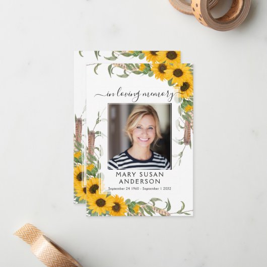 ひまわり写真葬儀記念祈りの言葉カード ノートカード (正面/裏面インサイチュ)