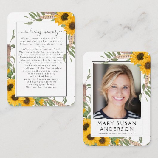 ひまわり写真葬儀記念詩カード 名刺 (正面/裏面)