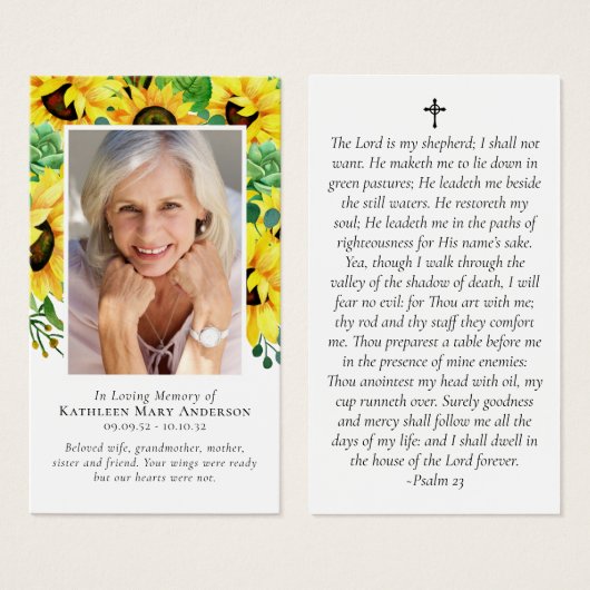 ひまわり写真記念祈りの言葉カード (正面&裏面)