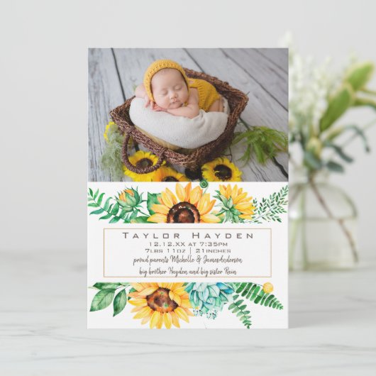 ひまわり写真誕生のお知らせ 案内状 (スタンド正面)