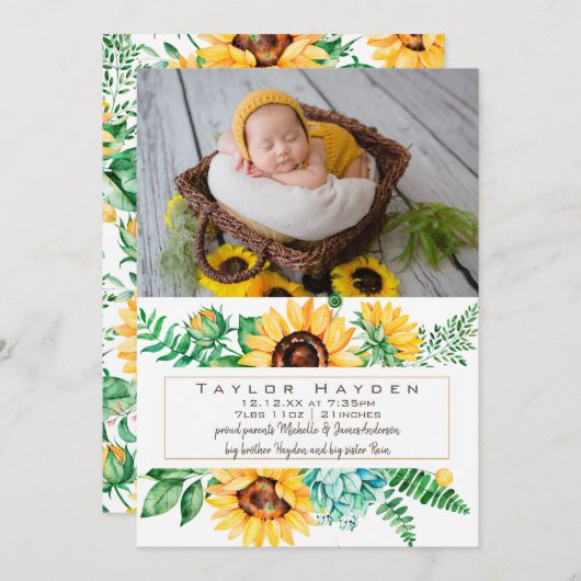 ひまわり写真誕生のお知らせ 案内状 (正面/裏面)