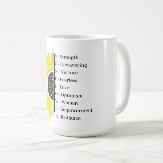 ひまわり勇気付けられる- Womのパワーワード コーヒーマグカップ (正面右)