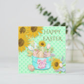 ひまわり卵のバスケットハッピーイースターグリーンドット シーズンカード (スタンド正面)