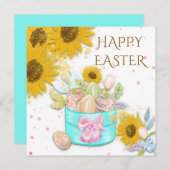 ひまわり卵のバスケットハッピーイースター白 シーズンカード (正面/裏面)