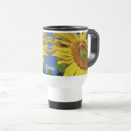 ひまわり及びゲストフラワーパーソナライズされた トラベルマグ