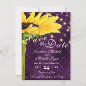 ひまわり及びストリングライト結婚オン紫 セーブザデート (正面)