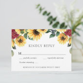 ひまわり及びバラ結婚の応答カード 招待状 (スタンド正面)