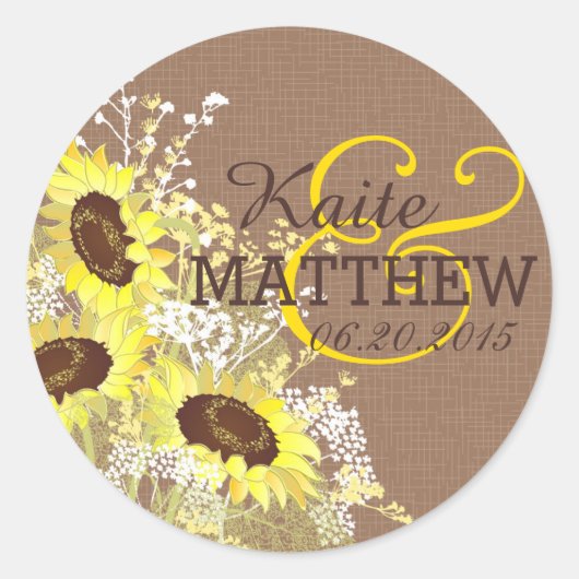 ひまわり及びバ結婚ラップのラベル ラウンドシール (正面)