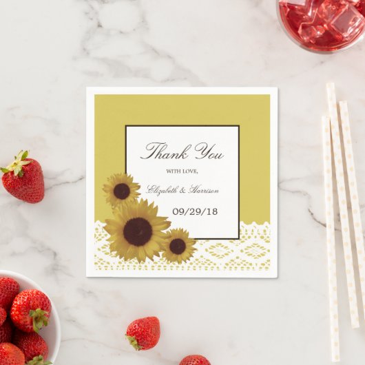 ひまわり及びヴィンテージレ結婚ース スタンダードカクテルナプキン (インサイチュ)