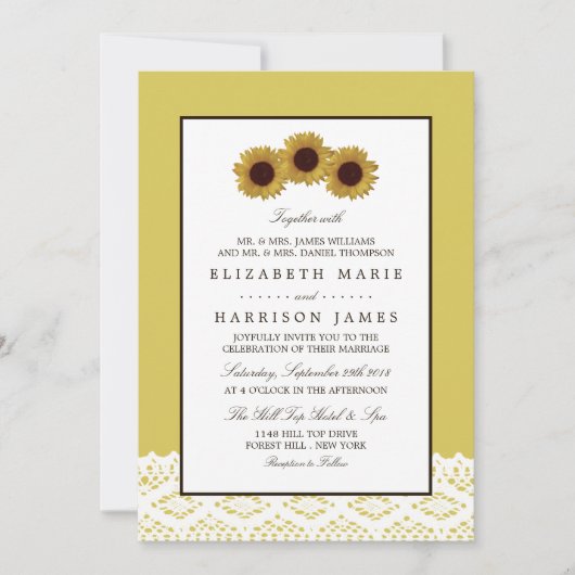 ひまわり及びヴィンテージレ結婚ース 招待状 (正面)