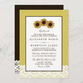 ひまわり及びヴィンテージレ結婚ース 招待状 (正面/裏面)