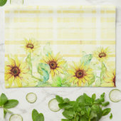 ひまわり及び格子柄 キッチンタオル (折り畳み)