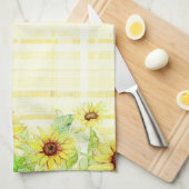 ひまわり及び格子柄 キッチンタオル (四つ折り)