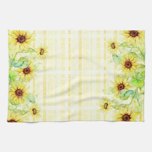 ひまわり及び格子柄 キッチンタオル (横)