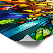 ひまわり及び蝶の付いたステンドグラス ポスター (角)