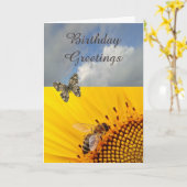 ひまわり及び蝶誕生日カード カード (黄色い花)