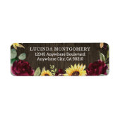 ひまわり及び赤いバラ素朴ズバーンウッド結婚ズ ラベル (正面)