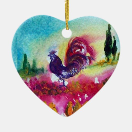 ひまわり及び黒鶏ハート セラミックオーナメント (正面)