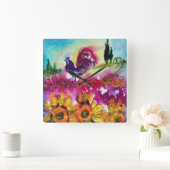 ひまわり及び黒鶏 スクエア壁時計 (ホーム)