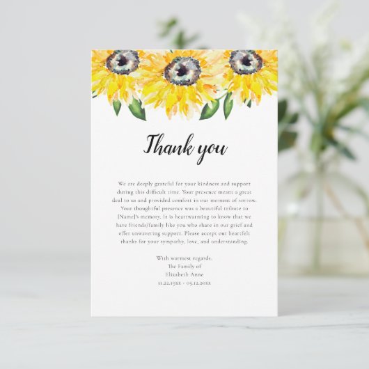 ひまわり台本の葬儀ありがとう水彩 サンキューカード (スタンド正面)