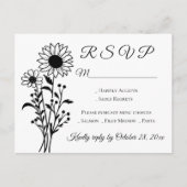 ひまわり国フローラ白黒ウェディングRSVP インビテーションポストカード (正面)