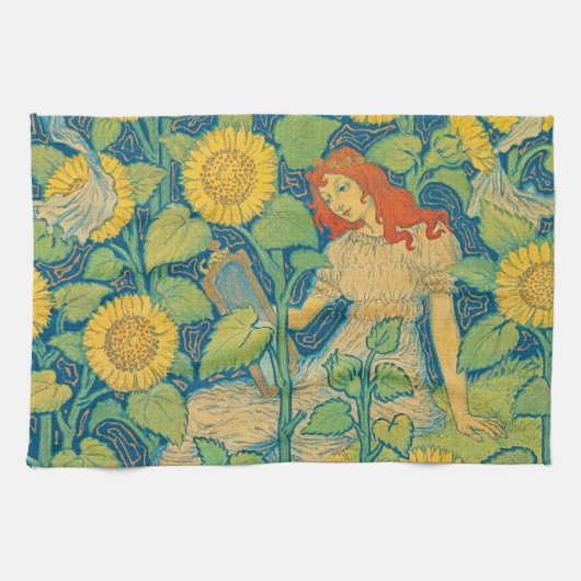 ひまわり園の花の子の女性 キッチンタオル (横)