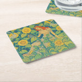 ひまわり園の花の子の女性 スクエアペーパーコースター (アングル)