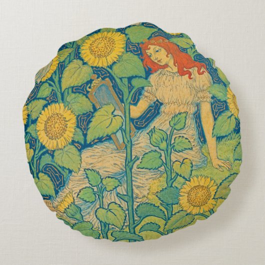 ひまわり園の花の子の女性 ラウンドクッション (裏面)