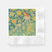 ひまわり園の花の子の女性 縁ありカクテルナプキン (正面)