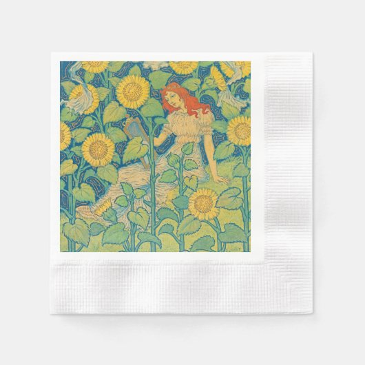ひまわり園の花の子の女性 縁ありカクテルナプキン (正面)