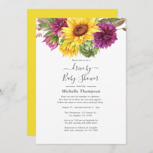 ひまわり夏のドライブ(ブライダルまたはベビーシャワー) 招待状 (正面/裏面)