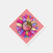 ひまわり夏のピンクと紫 スタンダードカクテルナプキン (角)