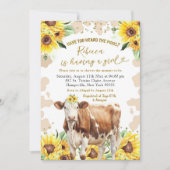 ひまわり夏の牛の農場ガールベビーシャワー 招待状 (正面)