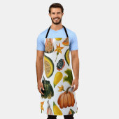 ひまわり夏：ヴィンテージ水彩パターン エプロン (着用した状態)