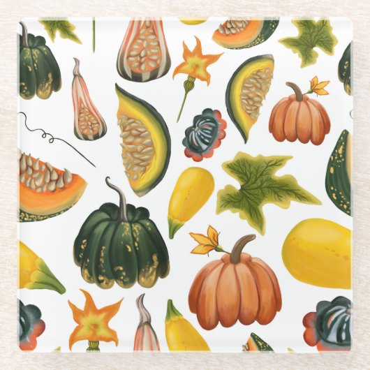 ひまわり夏：ヴィンテージ水彩パターン ガラスコースター (正面)