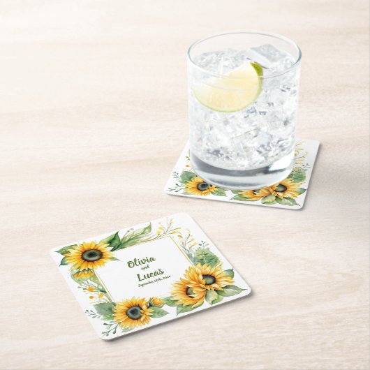 ひまわり夢：パーソナライズされたの結婚コースター スクエアペーパーコースター (インサイチュ)