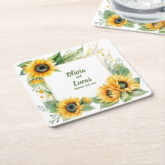ひまわり夢：パーソナライズされたの結婚コースター スクエアペーパーコースター (アングル)