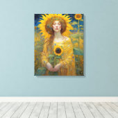 ひまわり女アールヌーボー絵を描ズ キャンバスプリント (インサイチュ (ウッドフロア))