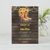 ひまわり女性のカーボーイブーツバーンウッドウエスタンスウィート16 招待状 (スタンド正面)