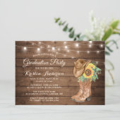 ひまわり女性のカーボーイブーツ3写真卒業パーティー 招待状 (スタンド正面)