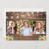 ひまわり女性のカーボーイブーツ3写真卒業パーティー 招待状 (裏面)