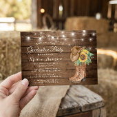 ひまわり女性のカーボーイブーツ3写真卒業パーティー 招待状